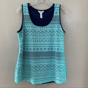 Ma Cherie Maternity Tank Top Green Navy Blue Double Layer Scoop Neck Medium